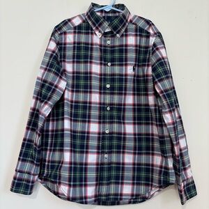 Ralph Lauren Boys Navy White Plaid Long Sleeve Button Down Classic Shirt  M
